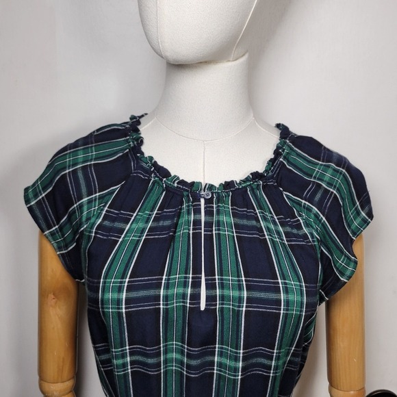 LOFT Green Plaid Tie Waist Dress Size 8 Preppy Chic Midi Ruffle Hem - Picture 3 of 11